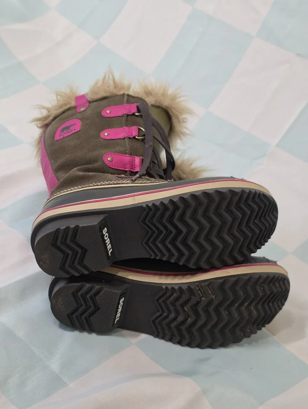 Sorel Tofino Big Kids Pink Tall Lace Up Faux Fur Waterproof Winter Boots 5
